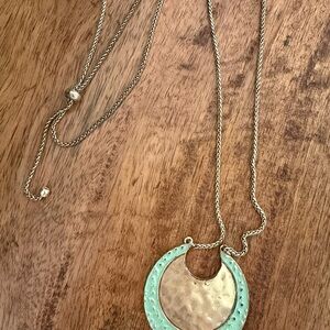 Lucky Brand Brass and Green Pendant Necklace